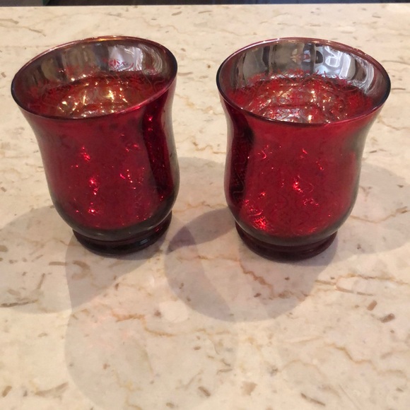 Red glass candle holders - Picture 1 of 4